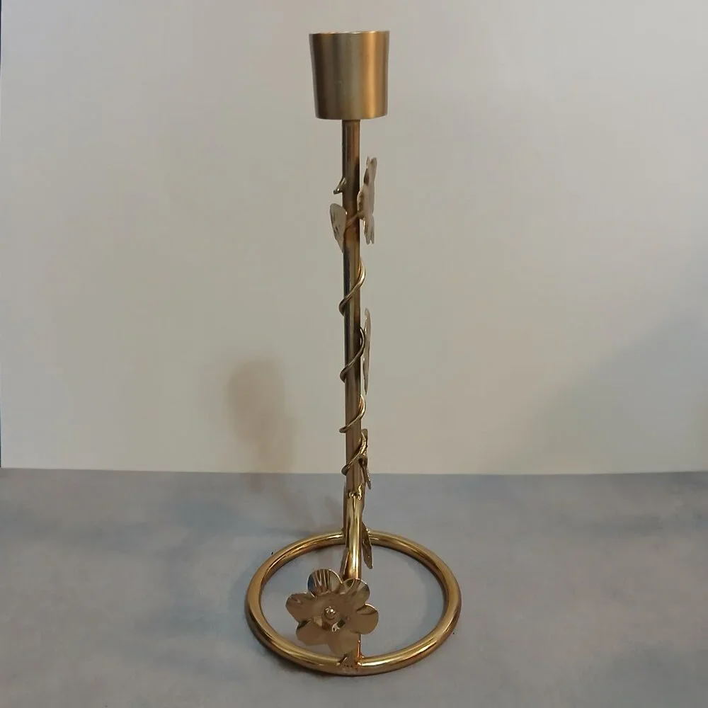 Pier 1 Gold Metal Taper Candle Holder-Floral & Leaf Accents